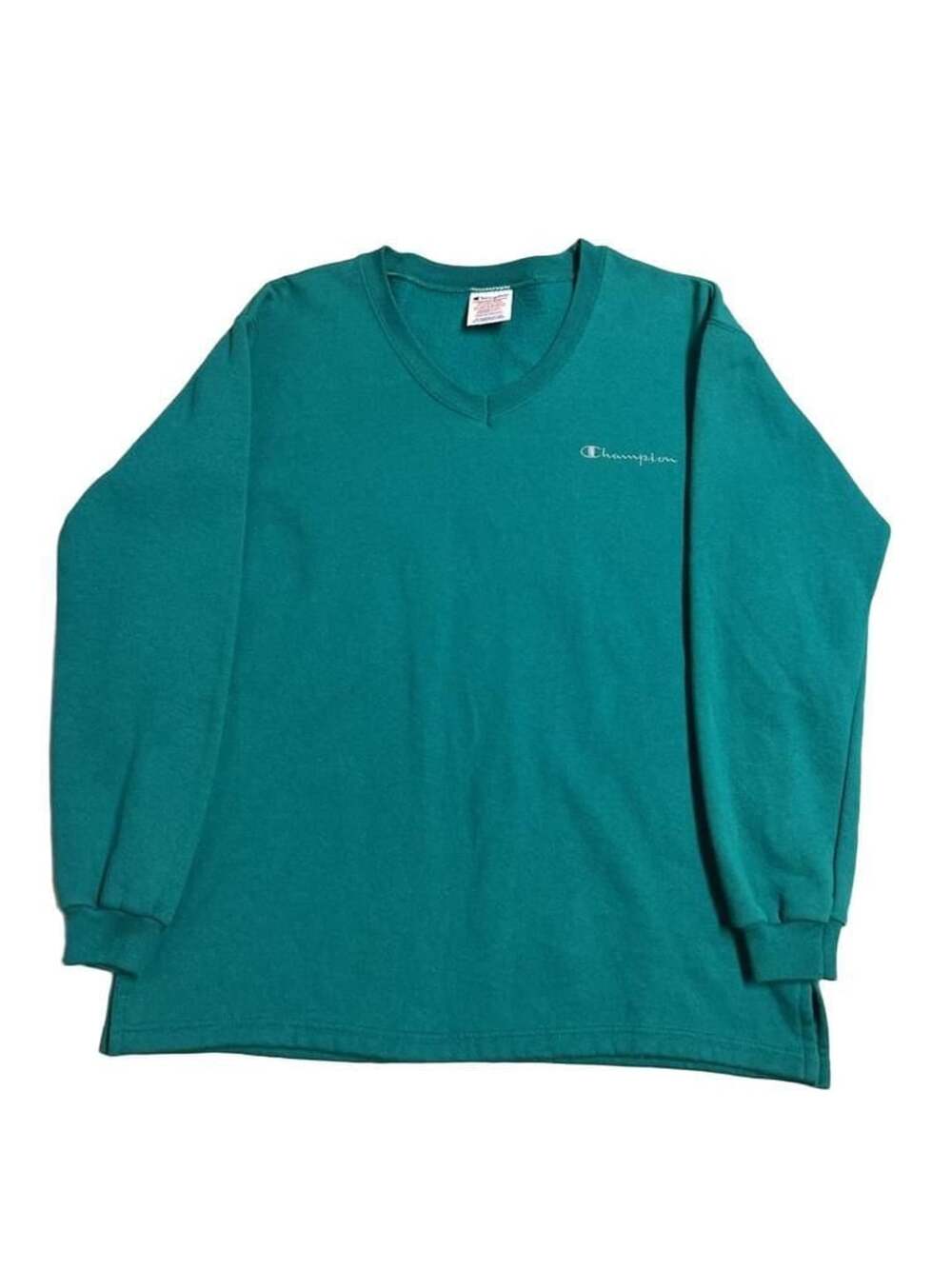Champion V-Neck Sweatshirt Size Medium Teal Script Logo USA Made